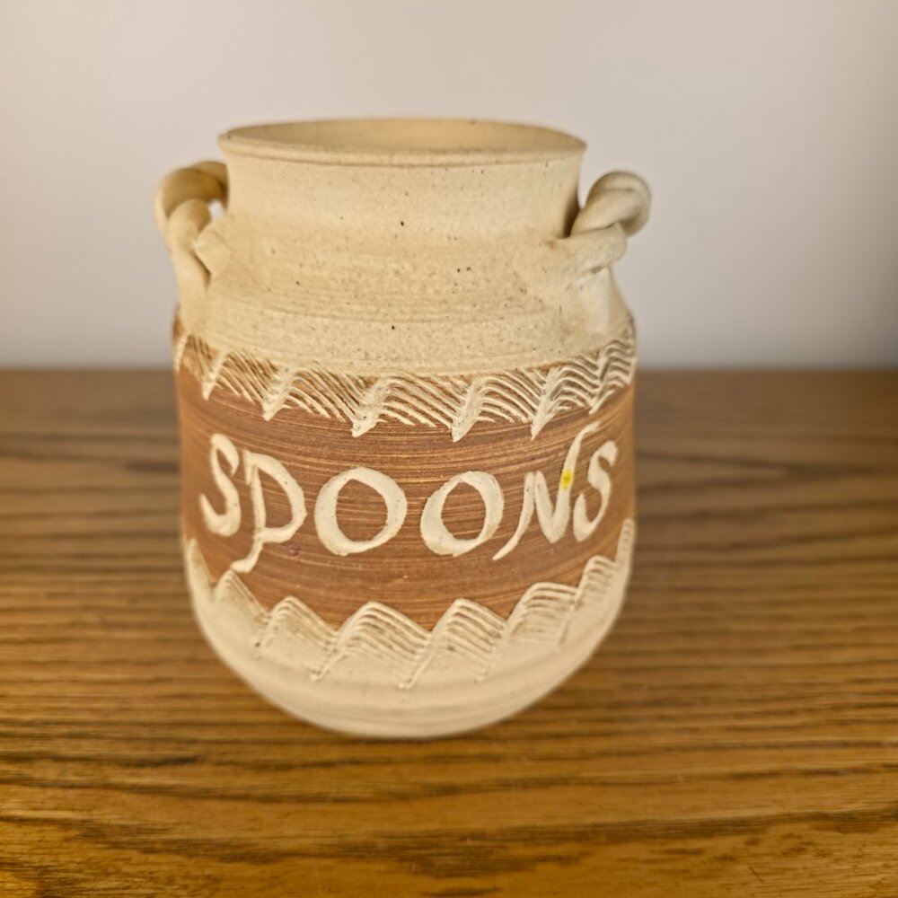 Handmade Studio Pottery Utensil Holder | Rustic Kitchen Crock | Signed Pottery